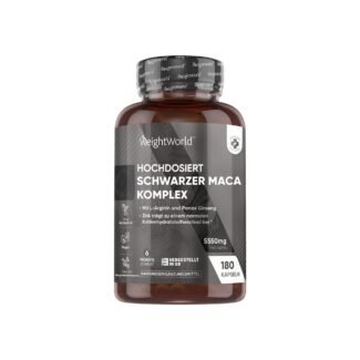 WeightWorld Maca Kapseln – 180 Stück, 5.550 mg Tagesdosis, vegan, Maca + L-Arginin + Ginseng